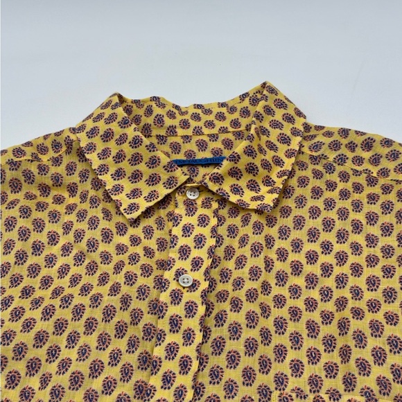 J McLaughlin Shirt Mens Linen XL Button Up Yellow Blue Orange Paisley L/S - Picture 5 of 11
